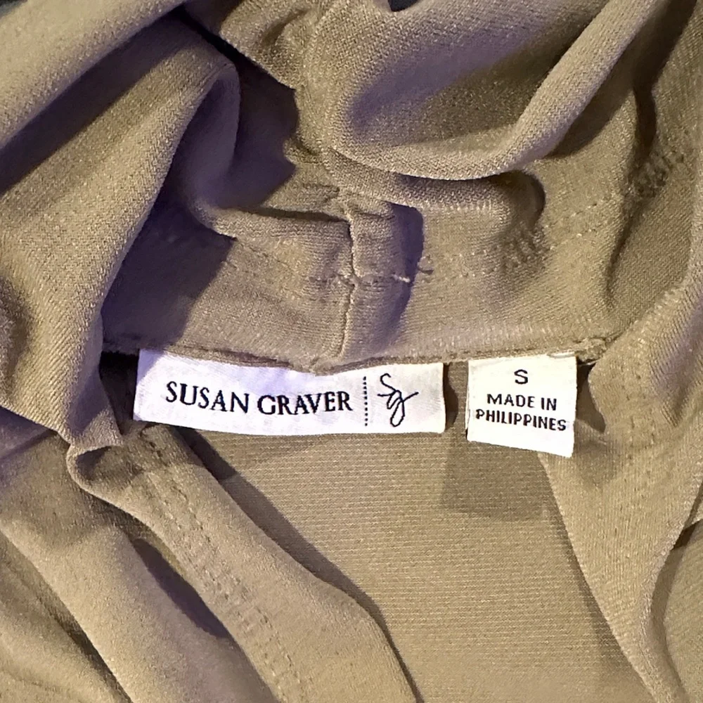 Susan Graver Liquid Knit  Women's Open Front Cardigan in Tan/Taupe color